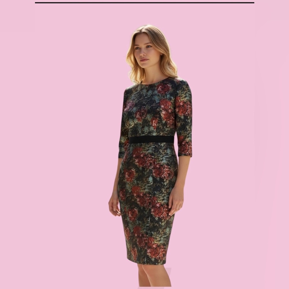 eva mendes for New York & Company Floral Midi Dress in Black, Red, Green